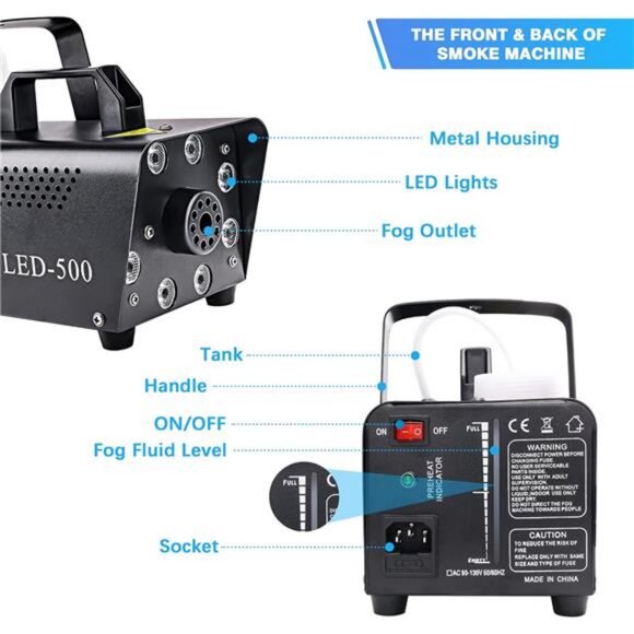 Upgraded Smoke Machine Fog Machine, 2000CFM Fog 8 LED and 13 Colors Lights - Picture 3 of 7